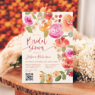 Boho Fall Blütenfarbe QR Pfirsichfarben Brautparty Einladung