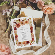 Boho Fall Botanical Mariage Photo Invitation