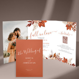 Boho Fall botanisches Foto QR UAWG Details Hochzei Dreifach Gefaltete Einladung