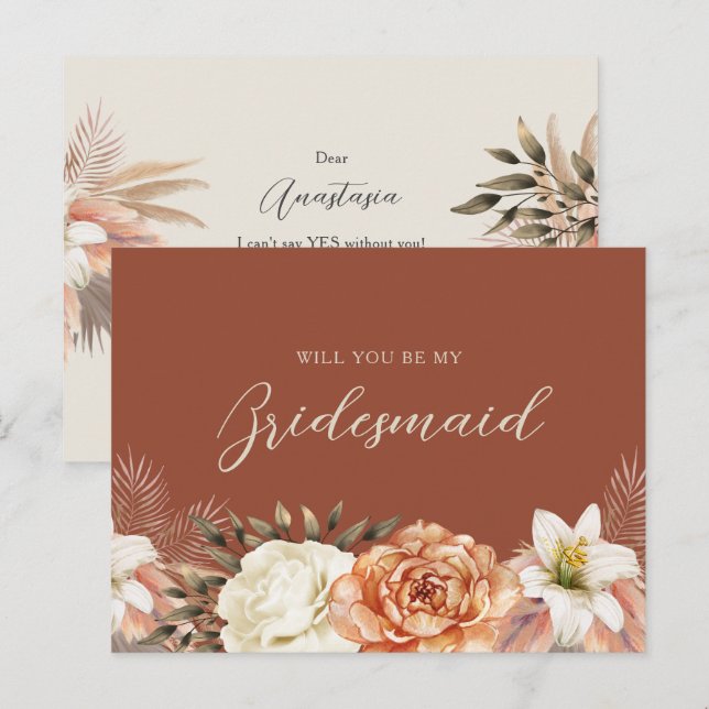 Boho Fall Bridesmaid Vorschlagskarte Einladungspostkarte (Vorne/Hinten)
