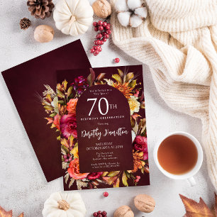 Boho Fall Burgundy Blumenschrift 70. Geburtstag Einladung