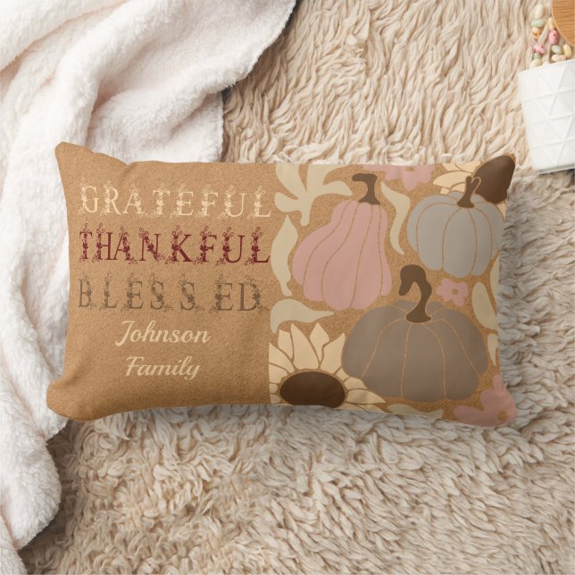 Boho Fall dankbar Nochmals gesegneter Erntedank Lendenkissen (Decke)
