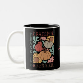 Boho Fall dankbar Nochmals gesegneter Erntedank Zweifarbige Tasse