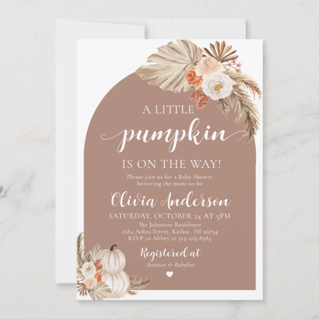 Boho Fall eine kleine Pumpkin Baby Dusche Einladun Einladung (Vorderseite)
