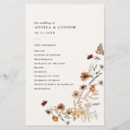 Boho Fall Fleur sauvage Wedding Programme