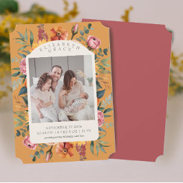 Boho Fall Floral Arch Foto Geburtsankündigung Einladung