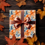 Boho Fall Floral Blooms Terracotta Apricot Blau Geschenkpapier<br><div class="desc">Schöner Boho im Stil,  dieser Wasserfarbenfall | Herbstmuster mit Blume in Aprikose,  duskische Rose und Terrakotta mit hellen bis dunkelblauen Blättern auf weißem Hintergrund. Ideal für Herbstfeiern,  von Brautkundgebungen über Hochzeiten bis hin zu Babyduschen und Geburtstagsfeiern.</div>