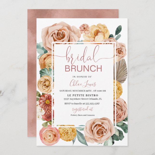 Boho Fall Floral Bridal Brunch Invitation (Devant / Derrière)