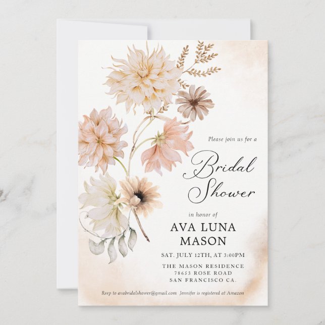 Boho Fall Floral Bridal Showeuse Invitation (Devant)