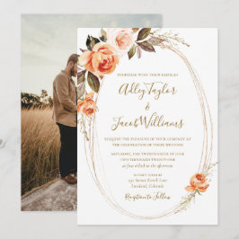 Boho Fall Floral Burnt Orange Foto Wedding Einladung