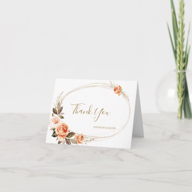 Boho Fall Floral Burnt Orange Wedding Dankeskarte (Vorderseite)