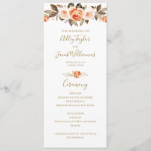 Boho Fall Floral Burnt Orange Wedding Program