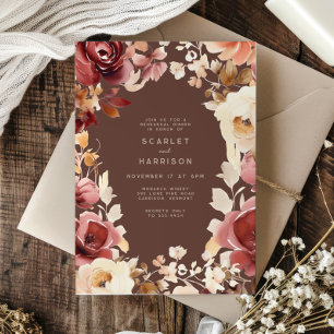 Boho Fall Floral Cream Burgundy Probe Dinner Einladung