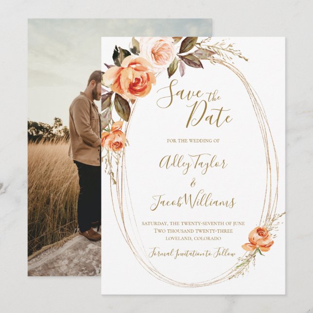 Boho Fall Floral Foto Hochzeit speichern das Datum Save The Date (Vorne/Hinten)