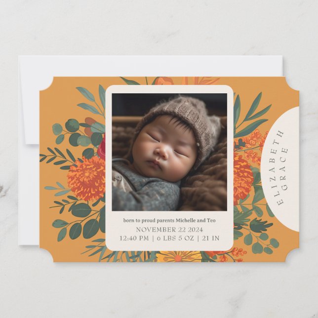 Boho Fall Floral Nouveau-né Faire-part de naissanc (Devant)