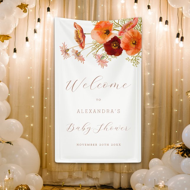 Boho Fall Floral Personalisiert Baby Dusche Banner (Boho fall floral personalized baby shower welcome banner Watercolor wildflower elegant modern script)