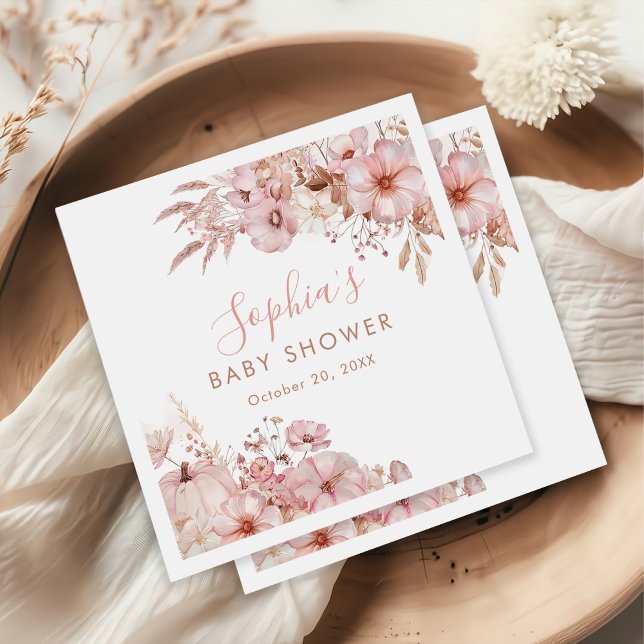 Boho Fall Floral Pumpkin Baby Shower  Serviette (Von Creator hochgeladen)