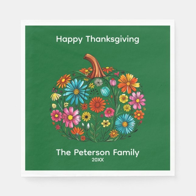Boho Fall Floral Pumpkin Erntedank Serviette (Vorderseite)