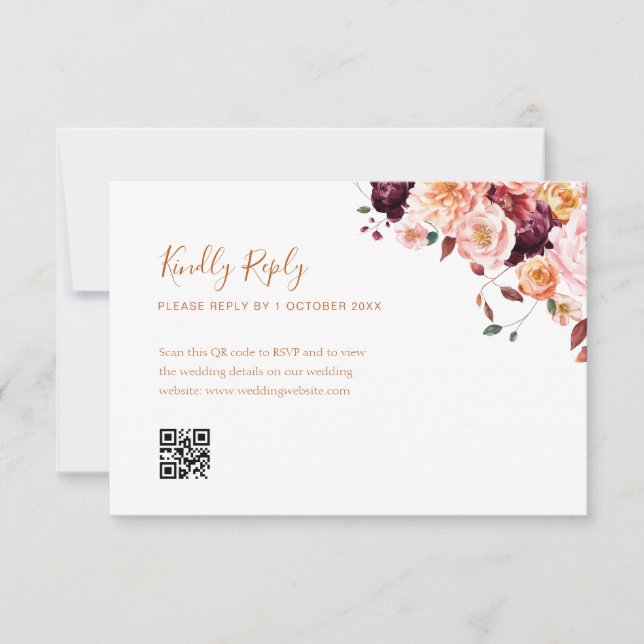 boho fall floral qr code rsvp card karte (Vorderseite)