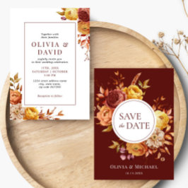 Boho Fall Floral Rustikale Blume Foliage Hochzeit Einladung