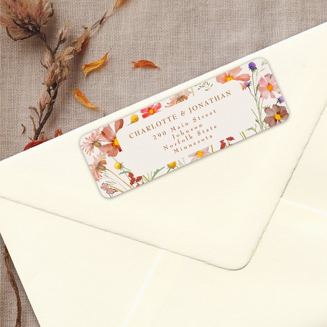 Boho Fall Floral Terracotta Beige Hochzeit (Terracotta beige cream ivory burnt orange Wildflower fall Wedding return address label watercolor)