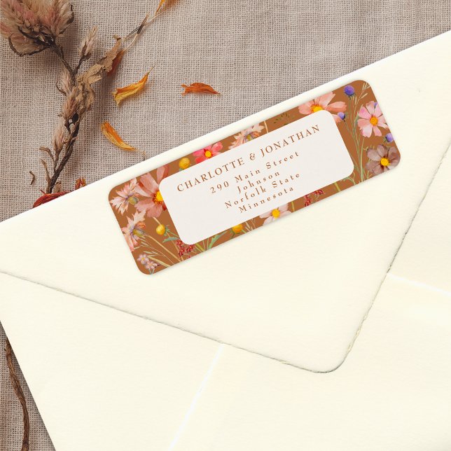 Boho Fall Floral Wedding (Terracotta beige cream Wildflower fall Wedding return address label autumn watercolor florals)