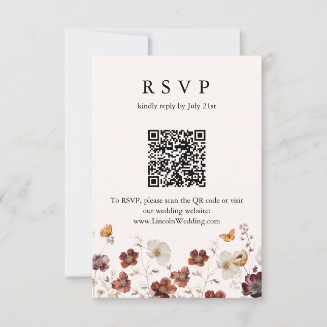 Boho Fall Florals Butfly Mariage QR Code RSVP (Devant)
