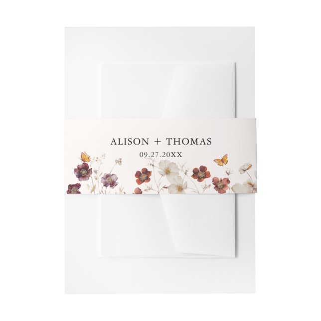 Boho Fall Florals Butterfly Wedding Einladungsbanderole (Vorderseite Beispiel)