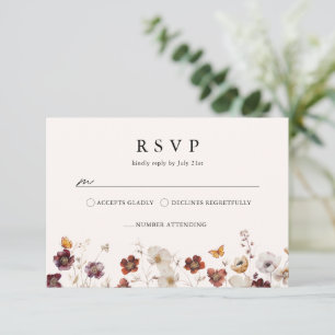 Boho Fall Florals Butterfly Wedding RSVP Karte