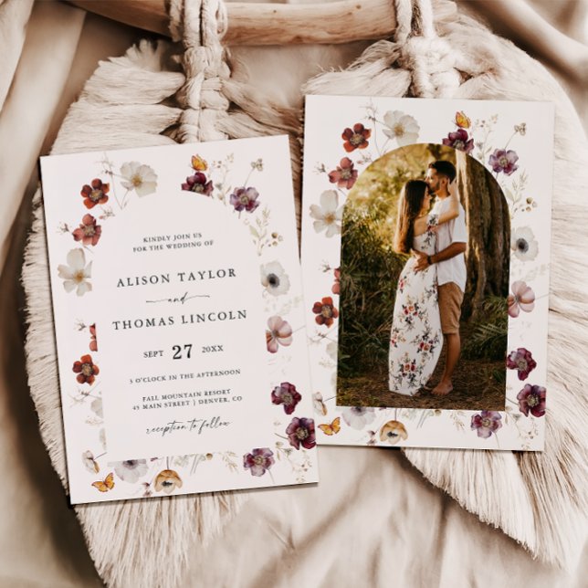 Boho Fall Florals Wedding Arch Foto Einladung (Von Creator hochgeladen)