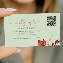 Boho fall foliage sage green wedding online rsvp begleitkarte