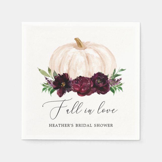 Boho Fall in Liebe Floral Pumpkin Brautparty Serviette (Vorderseite)