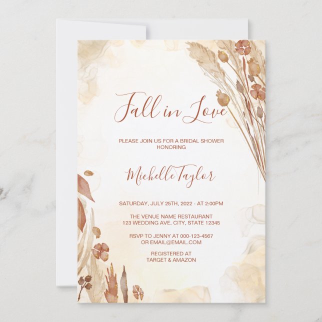 Boho Fall in Liebe Sephia Bridal Dusche Einladung (Vorderseite)