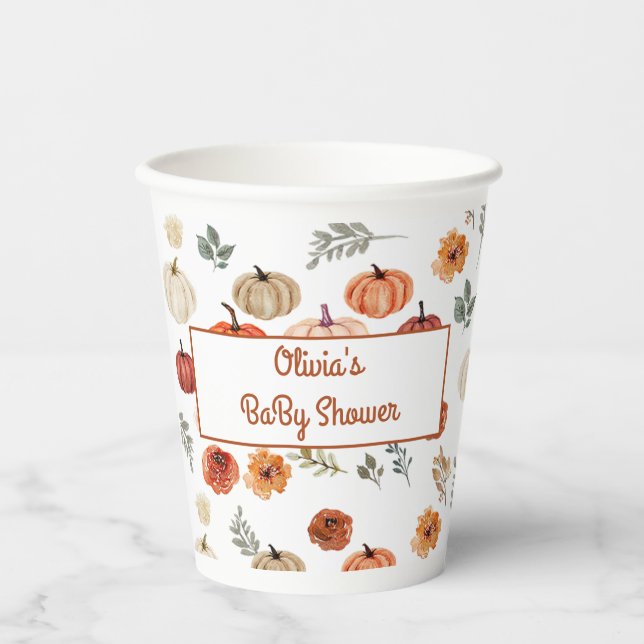 Boho Fall Pumpkin Baby Dusche Pappbecher (Vorderseite)