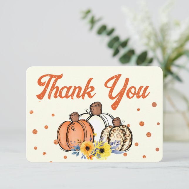 Boho Fall Pumpkin Vielen Dank Dankeskarte (Stehend Vorderseite)