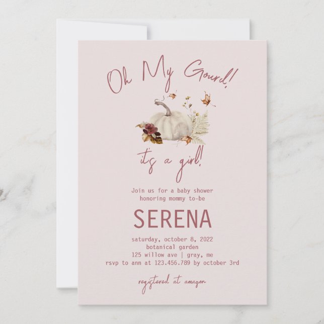 Boho Fall Pumpkin Watercolor Girl Baby Einladung (Vorderseite)