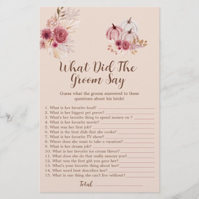 Boho Fall Pumpkin What Did The Groom Say Game (Vorderseite)