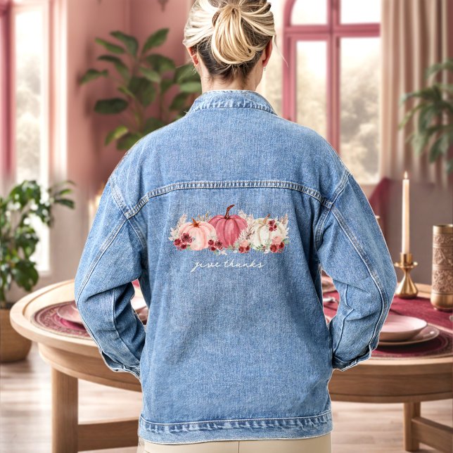 Boho Fall Pumpkins Text Denim Jacket Jeansjacke (Boho Fall Pumpkins Text Denim Jacket)