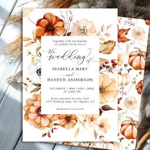 Boho Fall Rust Beige Floral Pumpkin Wedding Einladung