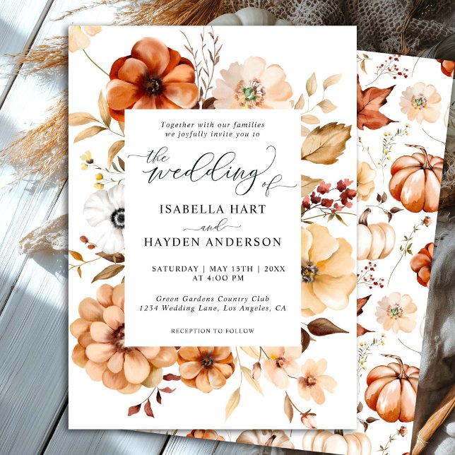 Boho Fall Rust Beige Floral Pumpkin Wedding Einladung (Von Creator hochgeladen)