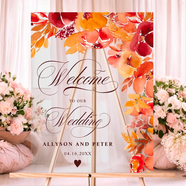 Boho Fall rustikal bemalt Blumenzettel Hochzeitsem Acrylschild (Boho Fall rustic painted floral wedding welcome Acrylic Sign)