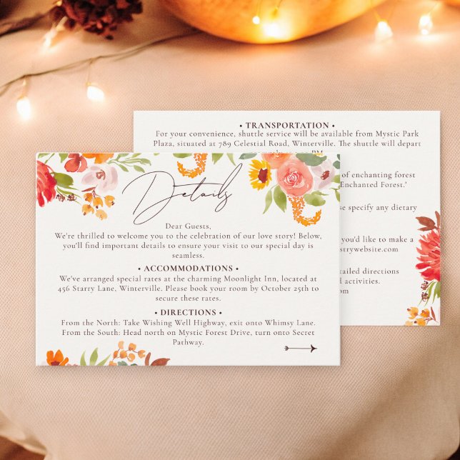 Boho fall rustikale bemalt Blumenzettel Begleitkarte (Boho fall rustic painted floral wedding details enclosure card)