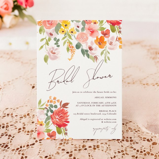 Boho Fall rustikale Hand bemalt Blumenstrauß Braut Einladung (Boho fall rustic hand painted floral bridal shower invitation)