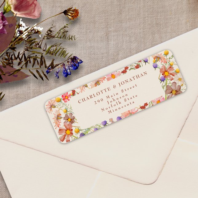 Boho Fall Rustikale Wildblume Blumenhochzeit (Boho fall rustic wildflower floral burnt Orange terracotta beige wedding return address label )