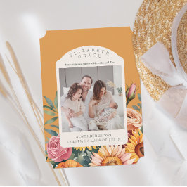 Boho Fall Sunflower Arch Foto Geburtsankündigung Einladung