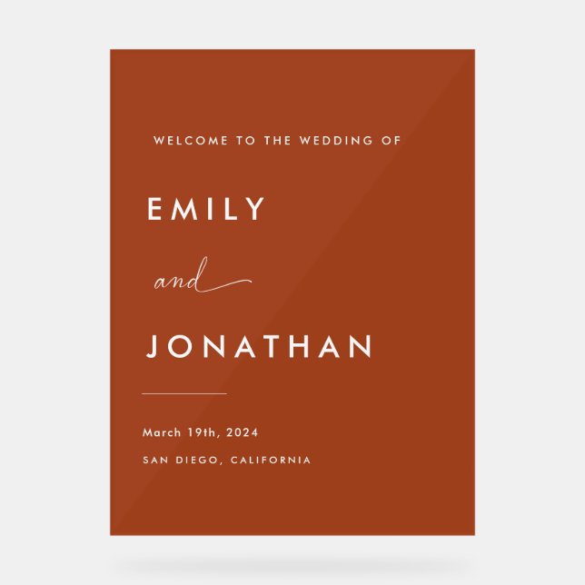 Boho Fall Terracotta Wedding Willkommen Acrylschild (Vorderseite)