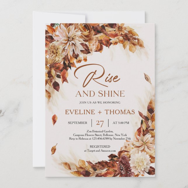 Boho Fall und Herbst Blume rostigen Aufstieg und G Einladung (Vorderseite)