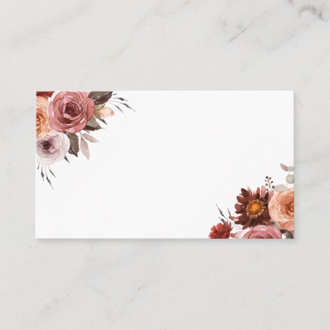 Boho Fall Watercolor Floral Bouquet Wedding Platzkarte (Vorderseite)