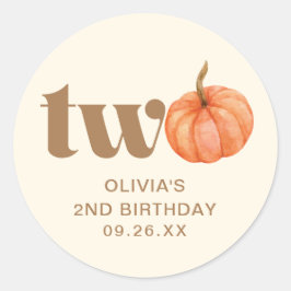 Boho Fall Watercolor Pumpkin 2. Geburtstag Runder Aufkleber
