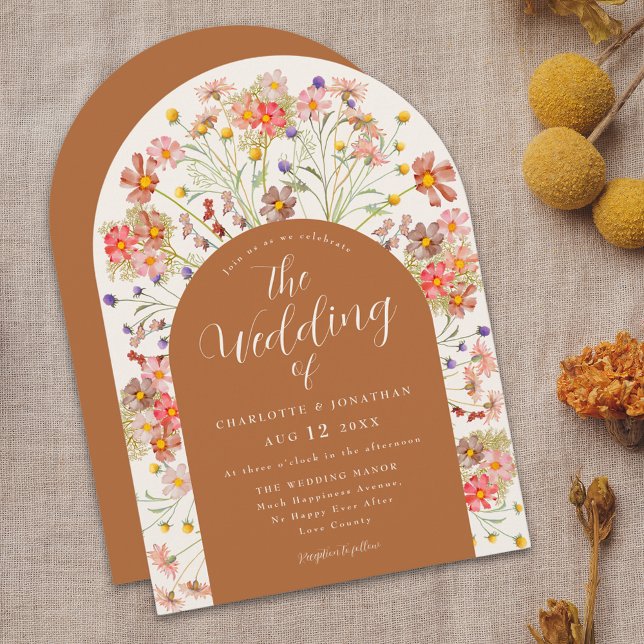 Boho Fall Wildblume Arch Einladung (watercolor floral rustic boho fall wedding invitation whimsical wildflower arch autumn fall colors)